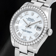 Afbeelding in Gallery-weergave laden, Rolex Datejust 178240 31 mm Witte Parelmoeren Romeinse Wijzerplaat Diamanten Lunette Roestvrij Staal Horloge
