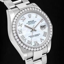 Afbeelding in Gallery-weergave laden, Rolex Datejust 178240 31 mm Witte Parelmoeren Romeinse Wijzerplaat Diamanten Lunette Roestvrij Staal Horloge
