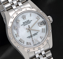 Afbeelding in Gallery-weergave laden, Rolex Datejust 178344 31mm Witte Parelmoeren Romeinse Wijzerplaat Roestvrij Staal Jubilee-armband Horloge
