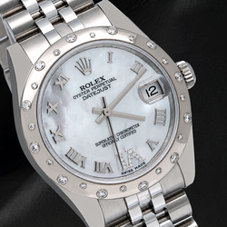 Rolex Datejust 178344 31 mm horloge met wijzerplaat van witte parelmoer en Romeinse cijfers, uitgevoerd in witgoud en roestvrij staal