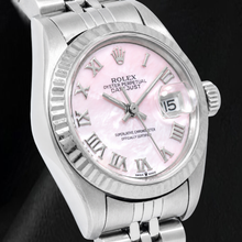 Afbeelding in Gallery-weergave laden, Rolex Datejust 26MM 69174 Roze Parelmoer Romeinse Wijzerplaat Roestvrij Staal Horloge
