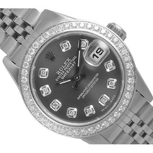 Afbeelding in Gallery-weergave laden, Rolex Datejust 26 mm grijs diamanten wijzerplaat roestvrij staal horloge
