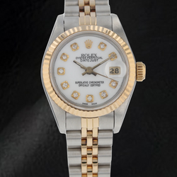 Rolex Datejust 26 mm horloge met witte wijzerplaat en Natuurlijke echte diamant ( niet in het laboratorium gekweekt )en, Jubilee-armband en tweekleurige afwerking.