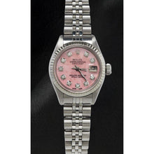 Afbeelding in Gallery-weergave laden, Rolex Datejust 26 mm roze parelmoer diamanten wijzerplaat roestvrij staal horloge
