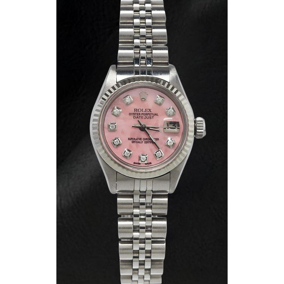Rolex Datejust 26 mm roze parelmoer diamanten wijzerplaat roestvrij staal horloge
