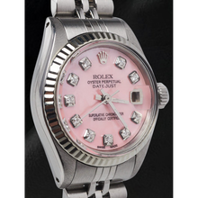 Afbeelding in Gallery-weergave laden, Rolex Datejust 26 mm roze parelmoer diamanten wijzerplaat roestvrij staal horloge
