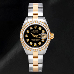 Rolex Datejust 26mm 69173 Zwarte Diamanten Wijzerplaat Tweekleurig Oyster-armband Horloge