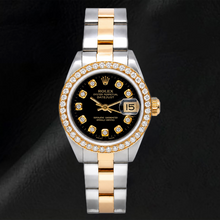 Afbeelding in Gallery-weergave laden, Rolex Datejust 26mm 69173 Zwarte Diamanten Wijzerplaat Tweekleurig Oyster-armband Horloge
