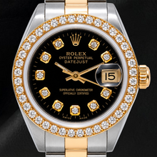 Afbeelding in Gallery-weergave laden, Rolex Datejust 26mm 69173 Zwarte Diamanten Wijzerplaat Tweekleurig Oyster-armband Horloge
