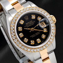 Afbeelding in Gallery-weergave laden, Rolex Datejust 26mm 69173 Zwarte Diamanten Wijzerplaat Tweekleurig Oyster-armband Horloge
