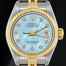 Afbeelding in Gallery-weergave laden, Rolex Datejust 26mm 69173 Blauw Parelmoer Diamanten Wijzerplaat Tweekleurig Horloge
