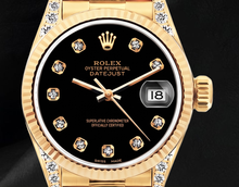 Afbeelding in Gallery-weergave laden, Rolex Datejust 26mm 69178 Zwarte Diamanten Wijzerplaat Geelgoud Horloge 18K
