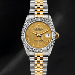Rolex Datejust 26mm 6917 Champagne Romeinse Wijzerplaat Diamanten Lunette Tweekleurig Horloge