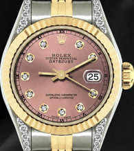 Afbeelding in Gallery-weergave laden, Rolex Datejust 26mm 6917 Zalmkleurige Diamanten Wijzerplaat Tweekleurig Horloge
