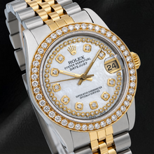 Afbeelding in Gallery-weergave laden, Rolex Datejust 31 mm 6824 Wit Parelmoer Diamanten Wijzerplaat met Diamantensnoer Tweekleurige Jubilee-armband
