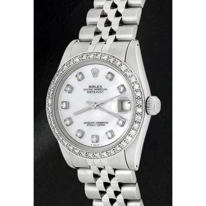 Rolex Datejust 31 mm Wit parelmoer diamanten wijzerplaat roestvrij staal horloge