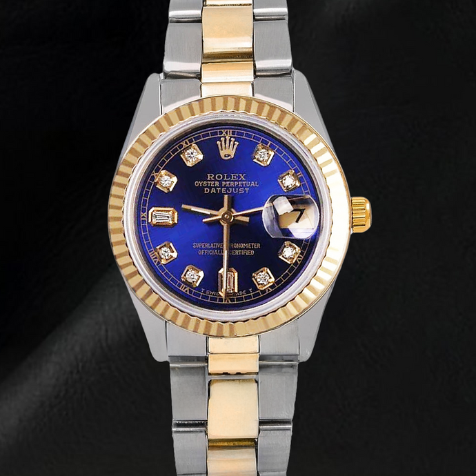 Rolex Datejust 31 mm blauwe diamanten wijzerplaat two-tone Oyster armbandhorloge