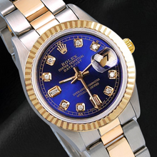 Afbeelding in Gallery-weergave laden, Rolex Datejust 31 mm blauwe diamanten wijzerplaat two-tone Oyster armbandhorloge
