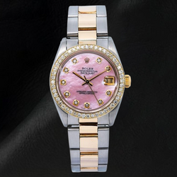 Rolex Datejust 31 mm Roze Parelmoer Diamanten Wijzerplaat Tweekleurig Oyster-armband Horloge
