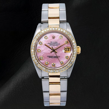 Afbeelding in Gallery-weergave laden, Rolex Datejust 31 mm roze parelmoer diamanten wijzerplaat two tone Oyster armband horloge
