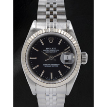 Afbeelding in Gallery-weergave laden, Rolex Datejust 31 mm zwart stalen horloge met stokwijzerplaat
