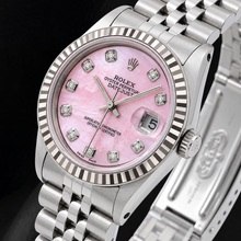 Afbeelding in Gallery-weergave laden, Rolex Datejust 31mm Roze Parelmoer Diamanten Wijzerplaat Roestvrij Staal
