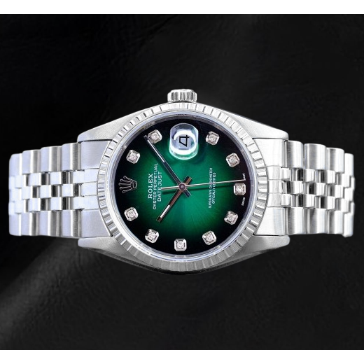 Rolex Datejust 36 mm Groen Diamant Wijzerplaat Roestvrijstalen Horloge