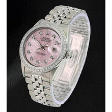 Afbeelding in Gallery-weergave laden, Rolex Datejust 36 mm roze parelmoer diamanten wijzerplaat roestvrij staal horloge

