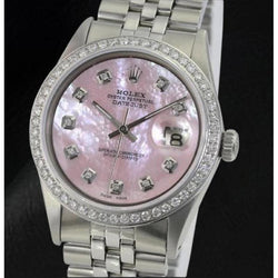 Rolex Datejust 36 mm roze parelmoer diamanten wijzerplaat roestvrij staal horloge