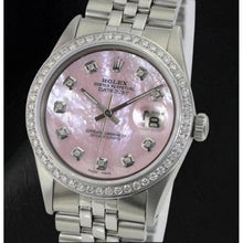 Afbeelding in Gallery-weergave laden, Rolex Datejust 36 mm roze parelmoer diamanten wijzerplaat roestvrij staal horloge

