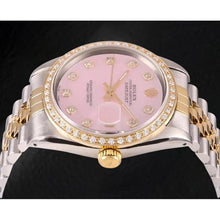 Afbeelding in Gallery-weergave laden, Rolex Datejust 36 mm roze parelmoer diamanten wijzerplaat tweekleurig horloge
