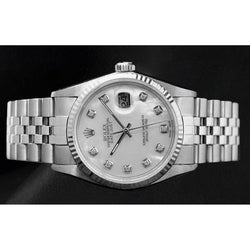 Rolex Datejust 36 mm wit parelmoeren diamanten wijzerplaat roestvrij staal horloge
