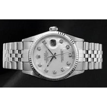 Afbeelding in Gallery-weergave laden, Rolex Datejust 36 mm wit parelmoeren diamanten wijzerplaat roestvrij staal horloge
