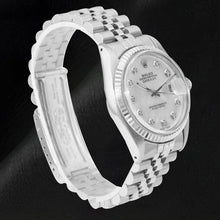 Afbeelding in Gallery-weergave laden, Rolex Datejust 36 mm wit parelmoeren diamanten wijzerplaat roestvrij staal horloge
