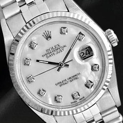 Rolex Datejust 36 mm wit parelmoeren Natuurlijke echte diamant ( niet in het laboratorium gekweekt )en wijzerplaat roestvrij staal horloge