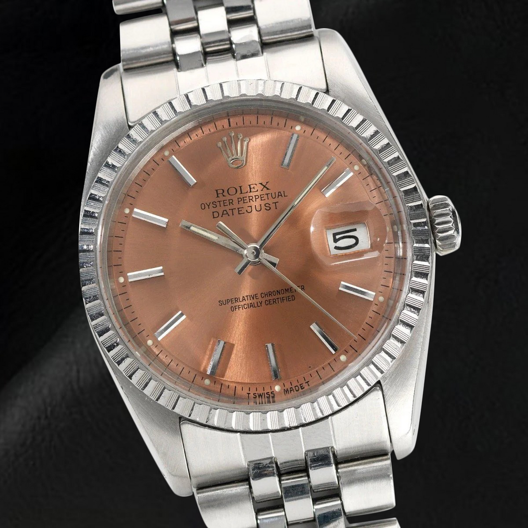 Rolex Datejust 36 mm zalmkleurige wijzerplaat roestvrij staal horloge