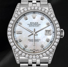 Afbeelding in Gallery-weergave laden, Rolex Datejust 36mm 16200 Wit Parelmoer Diamanten Wijzerplaat Roestvrij Staal Horloge
