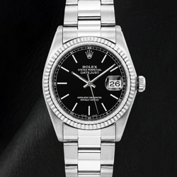 Rolex Datejust 36mm Zwarte Wijzerplaat met Streepindexen Oyster-armband Roestvrij Staal Horloge