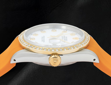 Afbeelding in Gallery-weergave laden, Rolex Datejust 16013 36mm Witte Diamanten Wijzerplaat Oranje Rubberen Band Horloge
