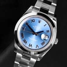 Afbeelding in Gallery-weergave laden, Rolex Datejust 41 mm blauwe Romeinse wijzerplaat roestvrij staal Oyster armband horloge

