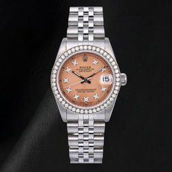 Rolex Datejust 68240 Zalmkleurige Fabrieks Diamanten Wijzerplaat 31mm Roestvrij Staal Horloge