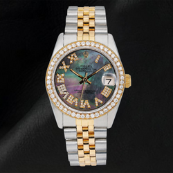 Rolex Datejust 6824 31mm Zwart Parelmoer Romeinse Diamanten Wijzerplaat Tweekleurig Jubilee-armband