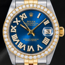 Afbeelding in Gallery-weergave laden, Rolex Datejust 6824 31mm Blauwe Romeinse Diamanten Wijzerplaat Tweekleurig Jubilee-armband Horloge
