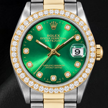 Afbeelding in Gallery-weergave laden, Rolex Datejust 6824 31mm Groene Diamanten Wijzerplaat Tweekleurig Horloge

