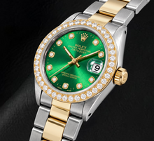 Afbeelding in Gallery-weergave laden, Rolex Datejust 6824 31mm Groene Diamanten Wijzerplaat Tweekleurig Horloge
