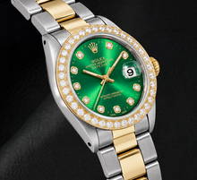 Afbeelding in Gallery-weergave laden, Rolex Datejust 6824 31mm Groene Diamanten Wijzerplaat Tweekleurig Horloge
