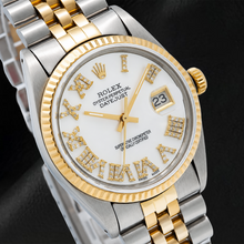 Afbeelding in Gallery-weergave laden, Rolex Datejust 6824 31mm Wit Parelmoer Romeinse Diamanten Wijzerplaat Tweekleurig Jubilee-armband Horloge
