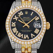 Afbeelding in Gallery-weergave laden, Rolex Datejust 68273 31mm Zwarte Romeinse Diamanten Wijzerplaat Tweekleurig Horloge
