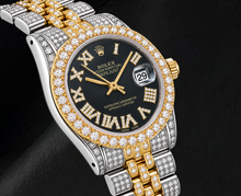 Afbeelding in Gallery-weergave laden, Rolex Datejust 68273 31mm Zwarte Romeinse Diamanten Wijzerplaat Tweekleurig Horloge
