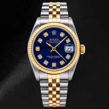 Afbeelding in Gallery-weergave laden, Rolex Datejust 68273 31mm Blauwe Diamanten Wijzerplaat Tweekleurig Horloge

